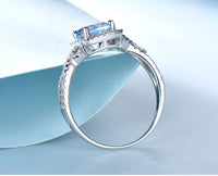 Split Shank Sky Blue Topaz Sterling Silver Ring for Women, Diamond Simulant Engagement Ring