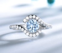 Sky Blue Topaz Cubic Zirconia 925 Sterling Silver Wedding Ring for Women