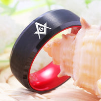 Black and Red Masonic Tungsten Wedding Band Ring for Men