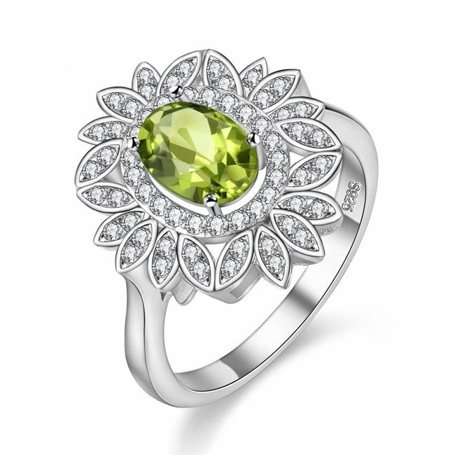 Morganite Peridot Flower Design Wedding Ring, Diamond Simulant 925 Sterling Silver Engagement Ring for Women