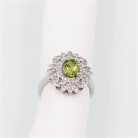 Morganite Peridot Flower Design Wedding Ring, Diamond Simulant 925 Sterling Silver Engagement Ring for Women