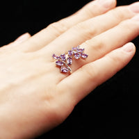 Pink Diamond Simulant Tree Leaf Wedding Ring, 925 Sterling Silver Engagement Ring for Women