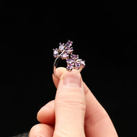 Pink Diamond Simulant Tree Leaf Wedding Ring, 925 Sterling Silver Engagement Ring for Women