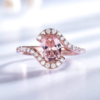 Rose Gold Oval Cut Morganite Sterling Silver Wedding Ring for Women
