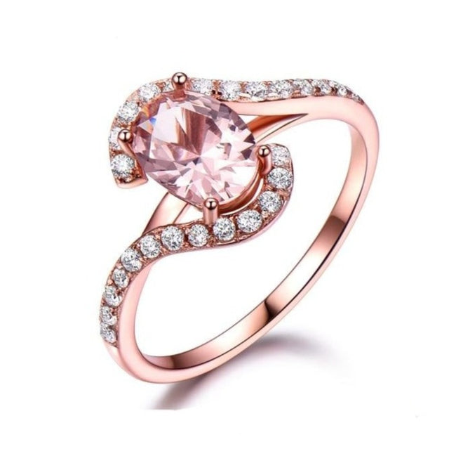 Rose Gold Oval Cut Morganite Sterling Silver Wedding Ring for Women