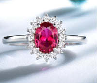 Oval Cut Ruby Cubic Zirconia 925 Sterling Silver Wedding Ring for Women