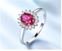 Oval Cut Ruby Cubic Zirconia 925 Sterling Silver Wedding Ring for Women