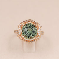 Green Zirconia Stone Wedding Ring, Rose Gold Brushed 925 Sterling Silver Engagement Ring for Women