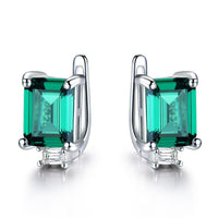Radiant Cut Emerald Simulant 925 Sterling Silver Clip Earrings for Women