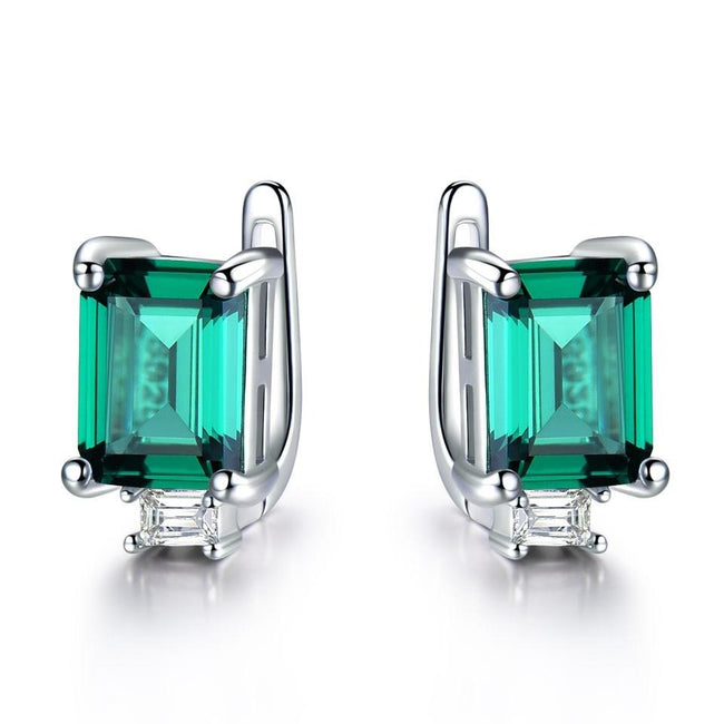 Radiant Cut Emerald Simulant 925 Sterling Silver Clip Earrings for Women