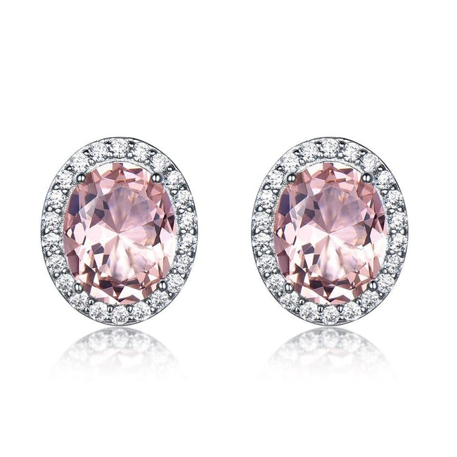 Pink Sapphire 925 Sterling Silver Stud Earrings, Diamond Simulant Earrings for Women