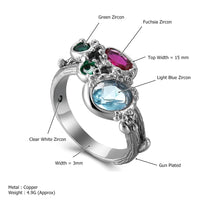 Blue Green Pink Zircon Gunmetal Plated Wedding Ring for Women