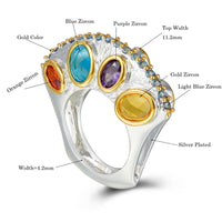 Infinity Colors Diamond Simulant Wedding Ring, Green Red Purple Yellow Blue Zircon Silver Cocktail Ring