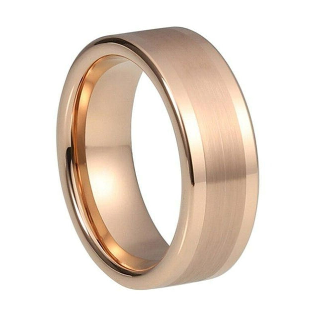 Rose Gold Brushed Tungsten Wedding Band Ring for Men