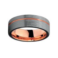 Rose Gold Line and Silver Brushed Tungsten Wedding Band Ring for Men