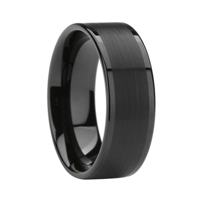 Black Brushed Tungsten Wedding Band Ring for Men