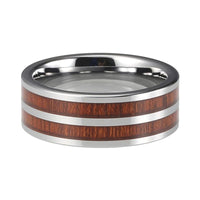 Silver Double Koa Wood Tungsten Mens Wedding Band Ring
