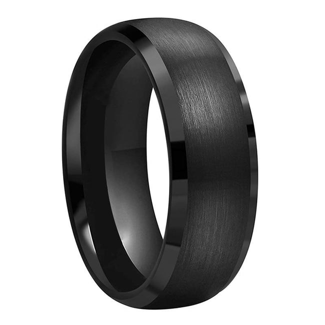 Black Brushed Finish Tungsten Wedding Band Ring for Men with Beveled Edges