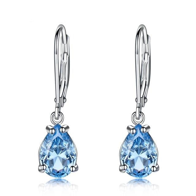 Sky Blue Topaz 925 Sterling Silver Clip On Drop Earrings for Women