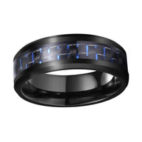 Black and Blue Carbon Fiber Tungsten Mens Wedding Band Ring
