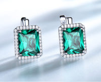 Radiant Cut Emerald 925 Sterling Silver Earrings, Diamond Simulant Earrings for Women