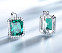 Radiant Cut Emerald 925 Sterling Silver Earrings, Diamond Simulant Earrings for Women