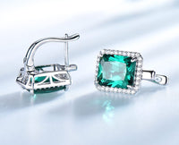 Radiant Cut Emerald 925 Sterling Silver Earrings, Diamond Simulant Earrings for Women