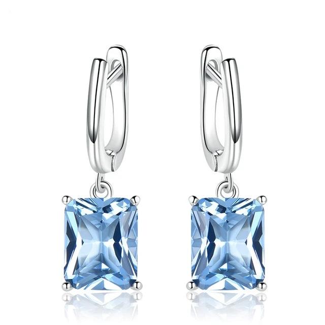 Radiant Cut Sky Blue Topaz 925 Sterling Silver Drop Earrings, Gemstone Simulant Clip Earrings for Women