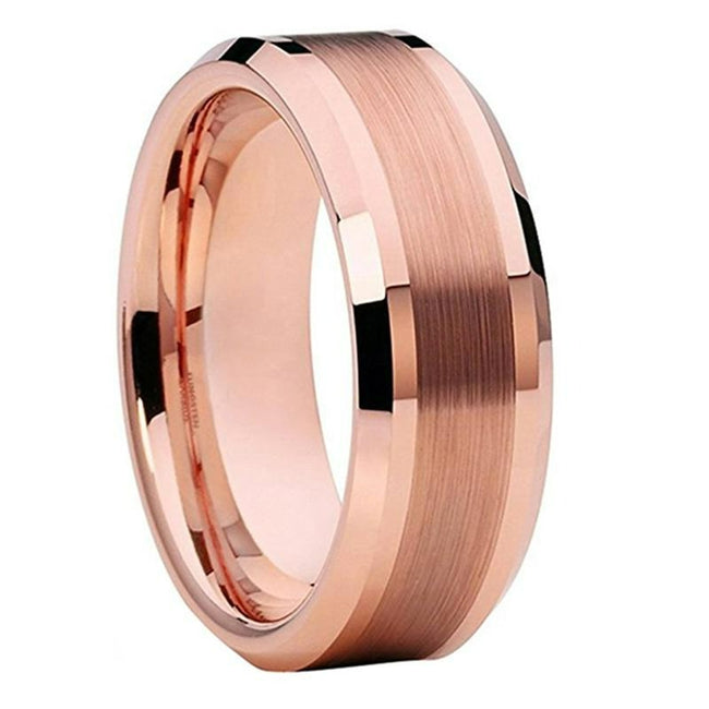 Rose Gold Brushed Tungsten Wedding Band Ring for Men