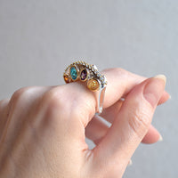 Infinity Colors Diamond Simulant Wedding Ring, Green Red Purple Yellow Blue Zircon Silver Cocktail Ring