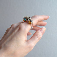 Infinity Colors Diamond Simulant Wedding Ring, Green Red Purple Yellow Blue Zircon Silver Cocktail Ring