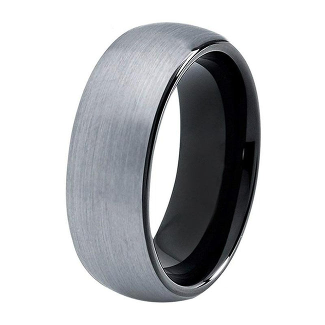 Black and Silver Brushed Tungsten Wedding Band Ring for Men