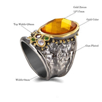 Orange Zirconia Neo Gothic Ring for Women, Brown Green Diamond Simulant Geometric Ring
