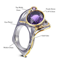Purple Zircon Upright Flap Design Gunmetal and Gold Color Gothic Ring for Women