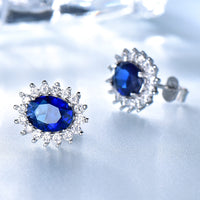 Oval Cut Blue Sapphire Sterling Silver Earrings, Diamond Simulant Earrings for Women