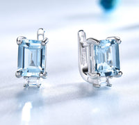 Radiant Cut Sky Blue Topaz Sterling Silver Clip On Earrings for Women