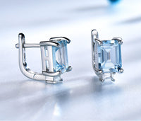Radiant Cut Sky Blue Topaz Sterling Silver Clip On Earrings for Women