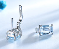 Radiant Cut Sky Blue Topaz Sterling Silver Clip On Earrings for Women