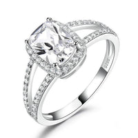 Classic Halo Split Shank Cubic Zirconia 925 Sterling Silver Wedding Ring for Women