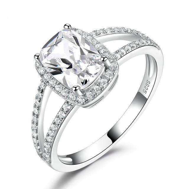 Classic Halo Split Shank Cubic Zirconia 925 Sterling Silver Wedding Ring for Women