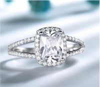 Classic Halo Split Shank Cubic Zirconia 925 Sterling Silver Wedding Ring for Women