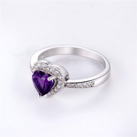 Purple Amethyst Diamond Simulant Heart Design Wedding Ring for Women, 925 Sterling Silver Ladies Engagement Ring