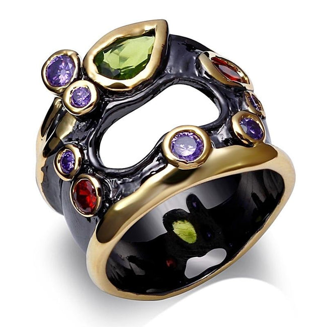 Olivine Red Purple Color Zirconia Black Hollow Ring