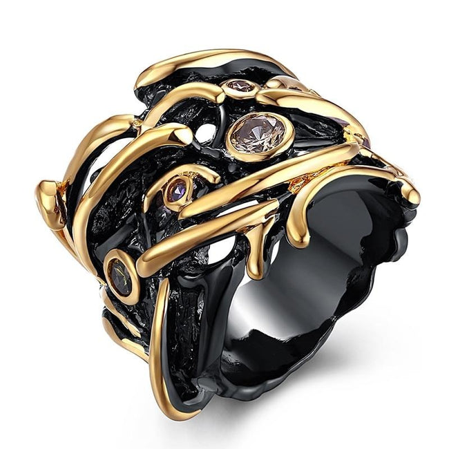 Unique Black Gold Color Cubic Zirconia Ring for Women