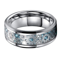 Blue and Silver Gear Steampunk Clockwork Tungsten Mens Wedding Band Ring