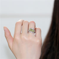 1.5 Ct Green Peridot 4-piece Leaf Design Diamond Simulant Ring, 925 Sterling Silver Wedding Ring for Women