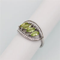 1.5 Ct Green Peridot 4-piece Leaf Design Diamond Simulant Ring, 925 Sterling Silver Wedding Ring for Women