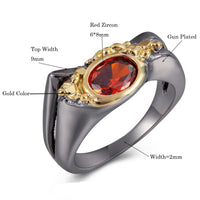 Geometric Red Zircon Ring for Women Gunplated Gold Color Engagement Ring
