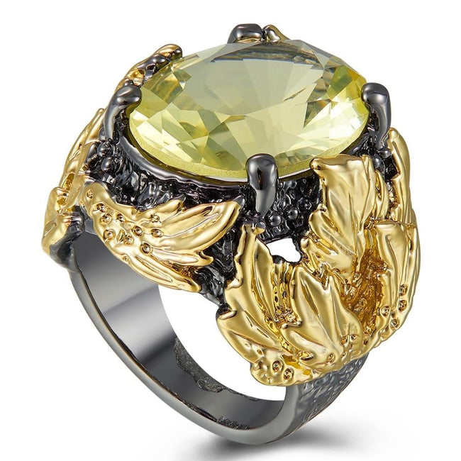 Gold Zircon Gunmetal Plated Cocktail Ring for Women