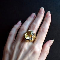 Gold Zircon Gunmetal Plated Cocktail Ring for Women